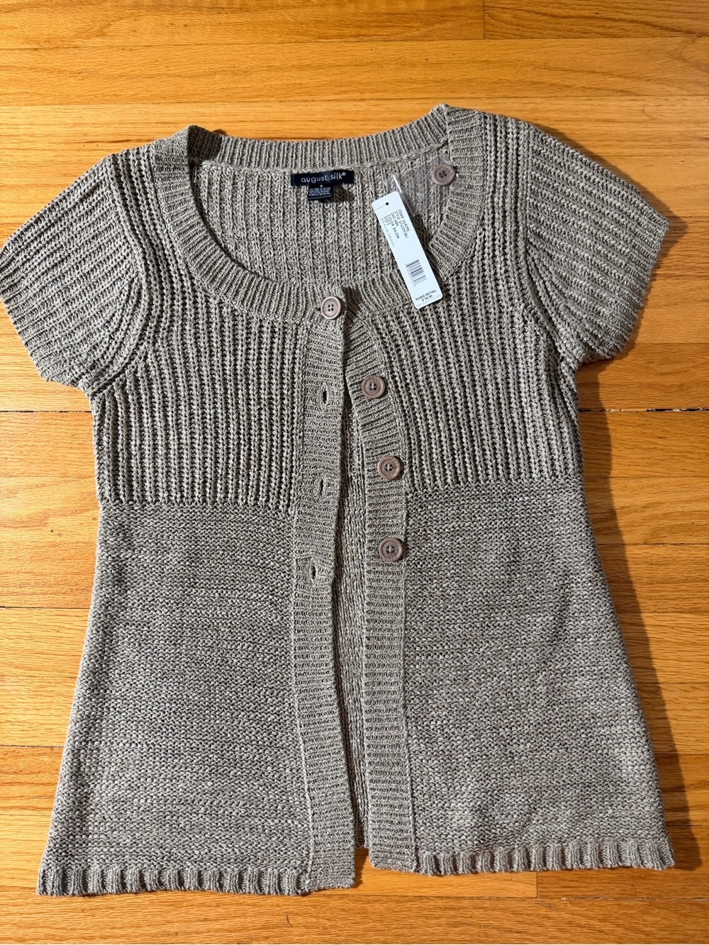 August silk Y2K Short-Sleeve Knit Cardigan - Taupe size S